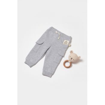 Pantaloni cu buzunare laterale, Two thread, 100%bumbac organic - Gri, BabyCosy ieftin