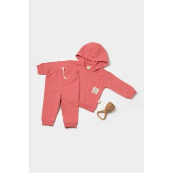 Set hanorac cu gluga si pantaloni, Two thread, 100%bumbac organic - Rose, BabyCosy ieftin