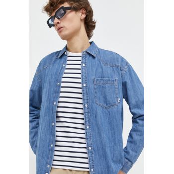 Tommy Jeans camasa jeans barbati, cu guler clasic, relaxed