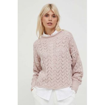 United Colors of Benetton pulover din amestec de lana femei, culoarea roz, cu turtleneck de firma original