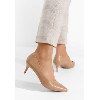 Pantofi cu toc subtire Modena camel