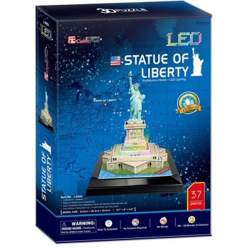 Jucarie Puzzle 3D Cubic Fun, LED, Statuia Libertatii, 37 piese, Multicolor ieftina