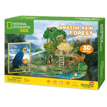 Jucarie Puzzle 3D, CubicFun, National Geographic Kids, Padure Amazoniana, 67 piese, Multicolor