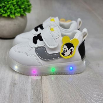Adidasi Baieti Alb/Negru Cu Luminite Kadjia