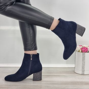 Botine Cu Toc Gros Damă Bleumarin Cu Fermoar Winry ieftine la reducere