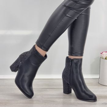 Botine Cu Toc Gros Dama Negre Cu Fermoar Nobia