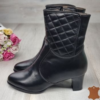 Botine Cu Toc Gros Dama Negre Piele Naturala Rome