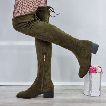 Cizme Dama Kaki Cu Toc Gros Adalina