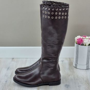 Cizme Fara Toc Damă Maro Cu Fermoar Satchel ieftine