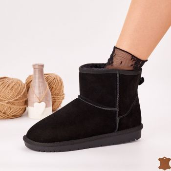 Ghete Imblanite Tip UGG Damă Negre Piele Naturală Kingslay