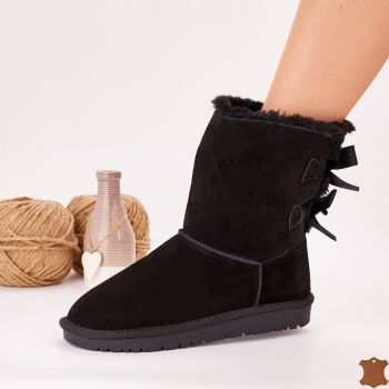 Ghete Imblanite Tip UGG Damă Negre Piele Naturală Lauren