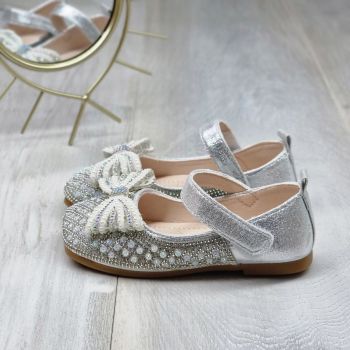 Pantofi Fată Argintii Cu Baretă Varian la reducere