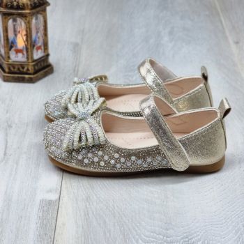 Pantofi Fată Aurii Cu Baretă Varian de firma originali