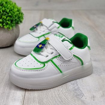 Adidasi Baieti Albi Cu Luminite Grizo