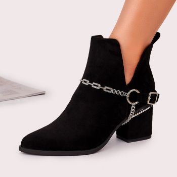 Botine Cu Toc Gros Dama Negre Bistus ieftine la reducere