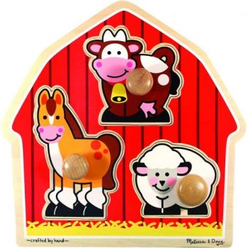 Puzzle din lemn cu 3 piese jumbo, 1 an+,  Ferma Melissa &Doug 2054