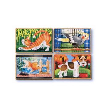 Set 4 puzzle lemn in cutie - Animale de companie
