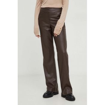 Answear Lab pantaloni femei, culoarea maro, evazati, high waist