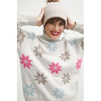 Medicine pulover din amestec de lana femei, culoarea bej, călduros, cu guler ieftin