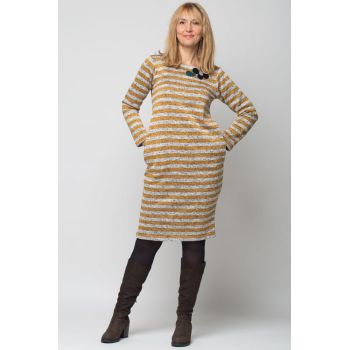 Rochie creion    Zara   , groasa, cu dungi si floare aplicata