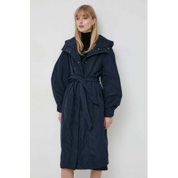 Trussardi geaca femei, culoarea albastru marin, de tranzitie, oversize ieftina