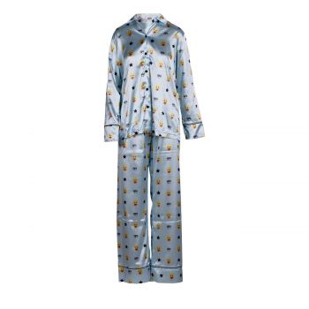All over mascotte satin long pyjamas fantasia azzurro m