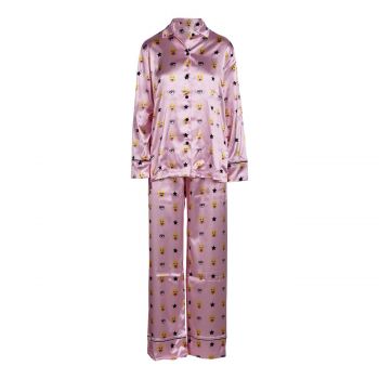 All Over Mascotte Satin Long Pyjamas Fantasia Rosa L