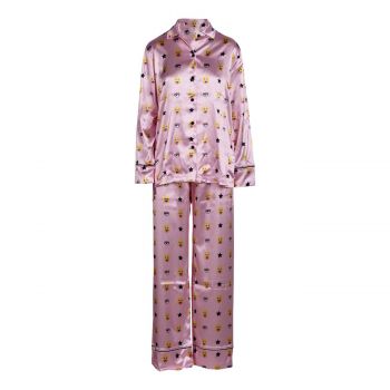 All Over Mascotte Satin Long Pyjamas Fantasia Rosa XS