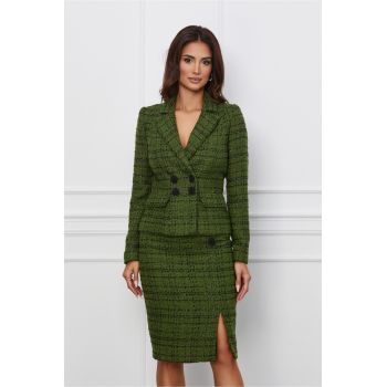 Compleu Ginette verde cu sacou si fusta din tweed