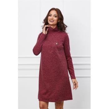 Rochie Dy Fashion bordo din jerse cu buzunar pe bust la reducere