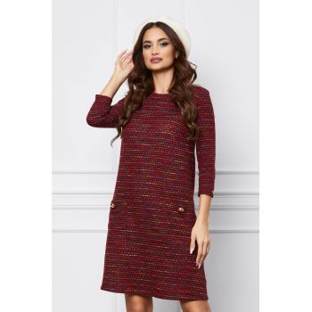 Rochie Dy Fashion scurta bordo cu picatele colorate si buzunare