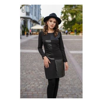 Rochie Moze neagra scurta cu insertii din piele ecologica