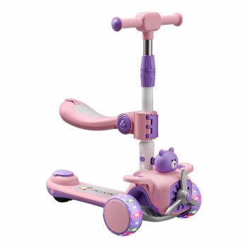 Trotineta reglabila 3in1 cu scaunel si maner parental Nichiduta Bear PinkPurple