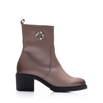 Botine damă din piele naturală, Leofex - 011 Taupe Box