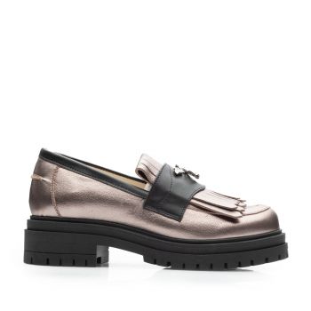 Pantofi casual damă din piele naturală, Leofex - 405 Bronz Negru Box la reducere