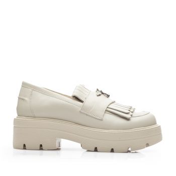 Pantofi casual damă din piele naturală, Leofex - 405 Crem Box de firma originala