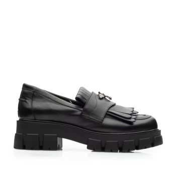 Pantofi casual damă din piele naturală, Leofex - Mostră 405-1 Negru Box