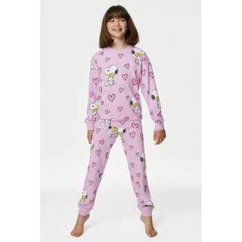 Pijama din bumbac cu imprimeu