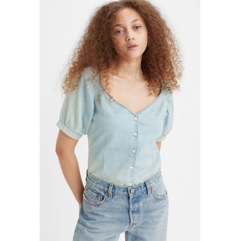 Bluza de chambray cu decolteu in V si nasturi