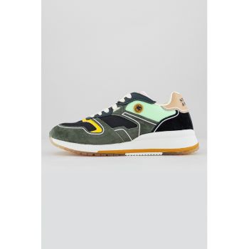 Pantofi sport cu model colorblock si insertii de piele intoarsa