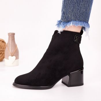 Botine Cu Toc Gros Dama Negre Cu Fermoar Bita ieftine la reducere