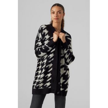 Cardigan cu nasturi si model houndstooth ieftin