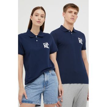 Karl Lagerfeld tricou polo culoarea albastru marin, cu imprimeu