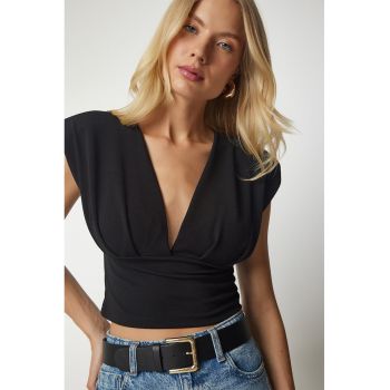 Bluza crop cu decolteu in V