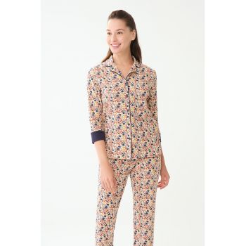 Pijama din bumbac cu model floral