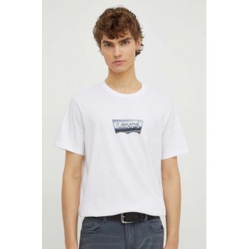 Levi's tricou din bumbac barbati, culoarea alb, cu imprimeu
