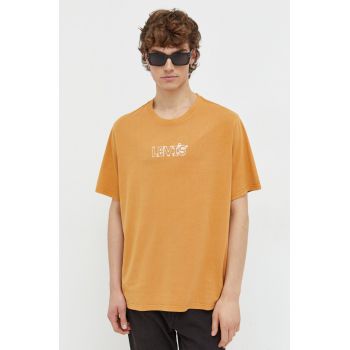 Levi's tricou din bumbac barbati, culoarea portocaliu, cu imprimeu de firma original