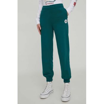 Converse pantaloni de trening culoarea verde, neted ieftin