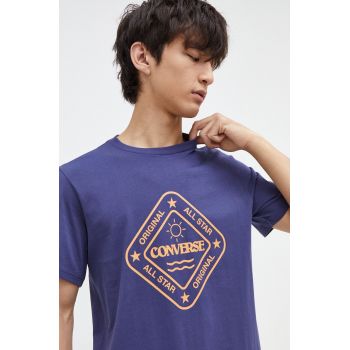 Converse tricou din bumbac barbati, culoarea albastru marin, cu imprimeu ieftin
