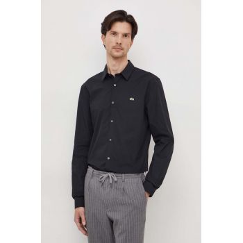 Lacoste camasa din bumbac barbati, culoarea negru, cu guler clasic, slim de firma originala